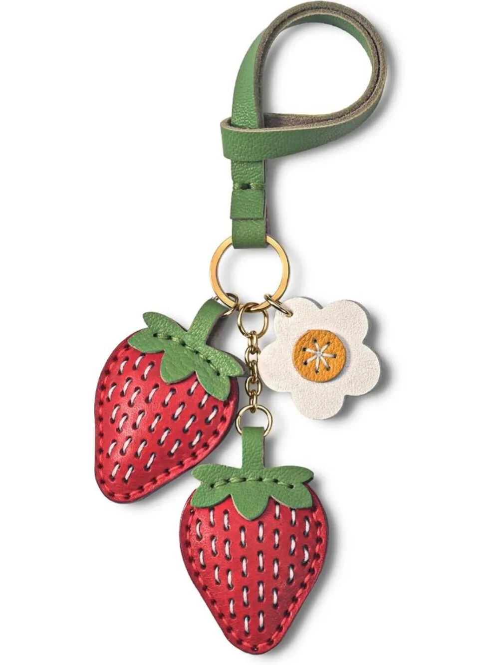 Handmade Strawberry Bag Charm - Double-Sided Leather Purse Accessory for Totes
